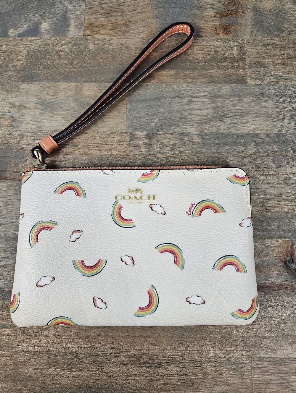 Coach Corner Zip Wristlet In Rainbow Print